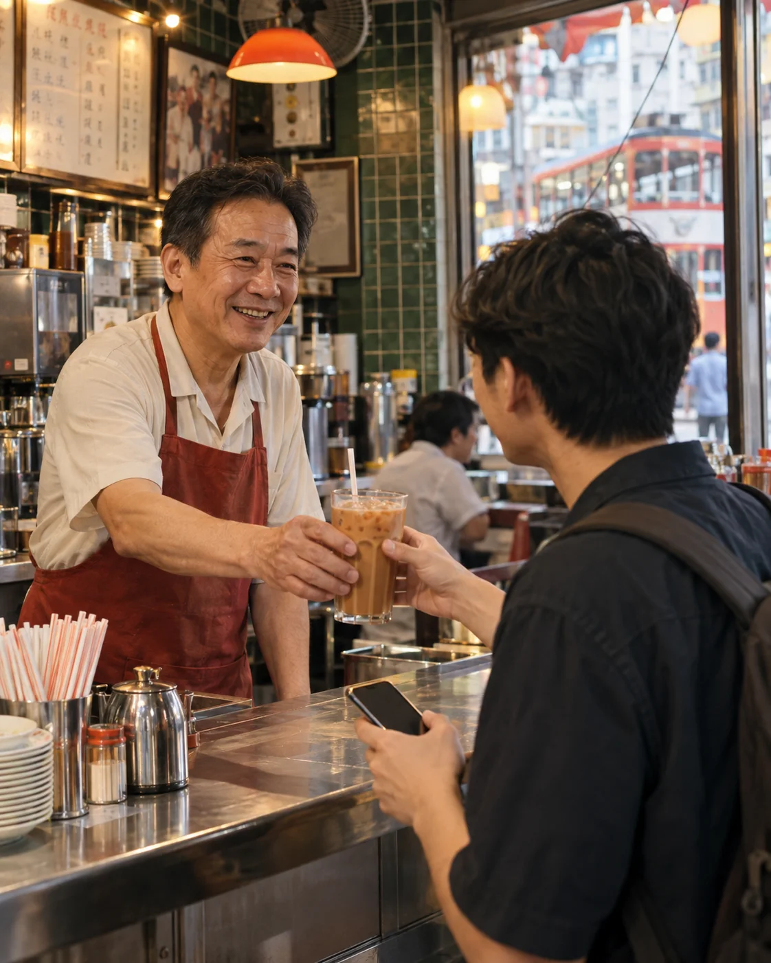 An everyday scene inside a Hong Kong café